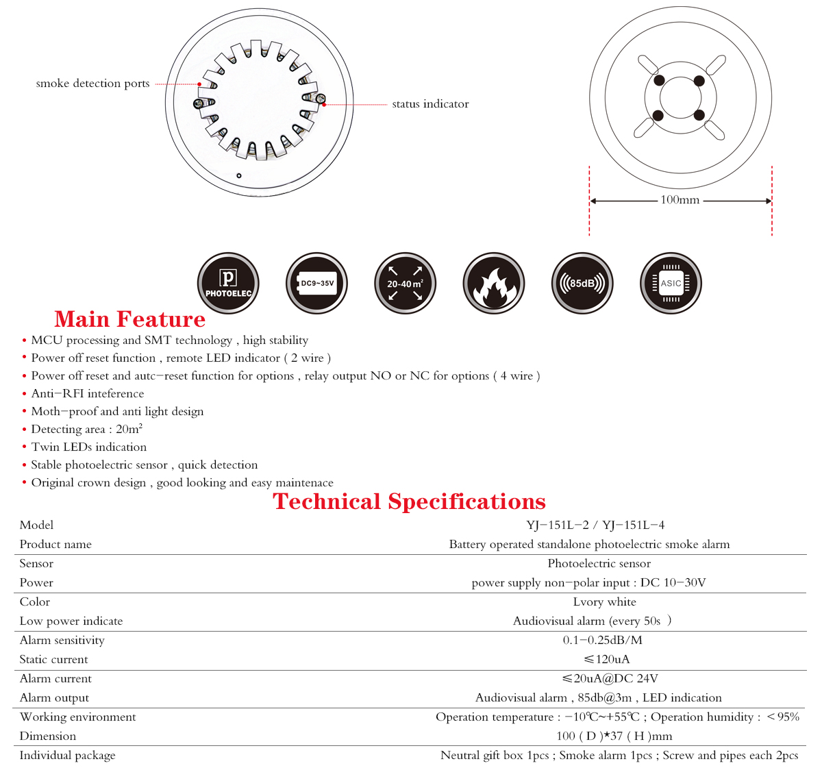 Smoke Detector YJ-151L-2/4