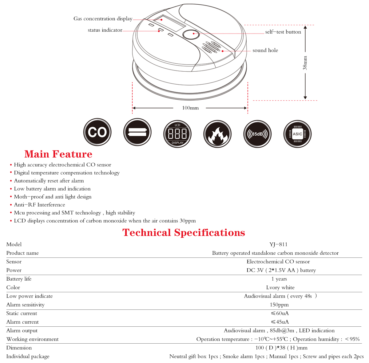 Carbon Monoxide Detector YJ-811