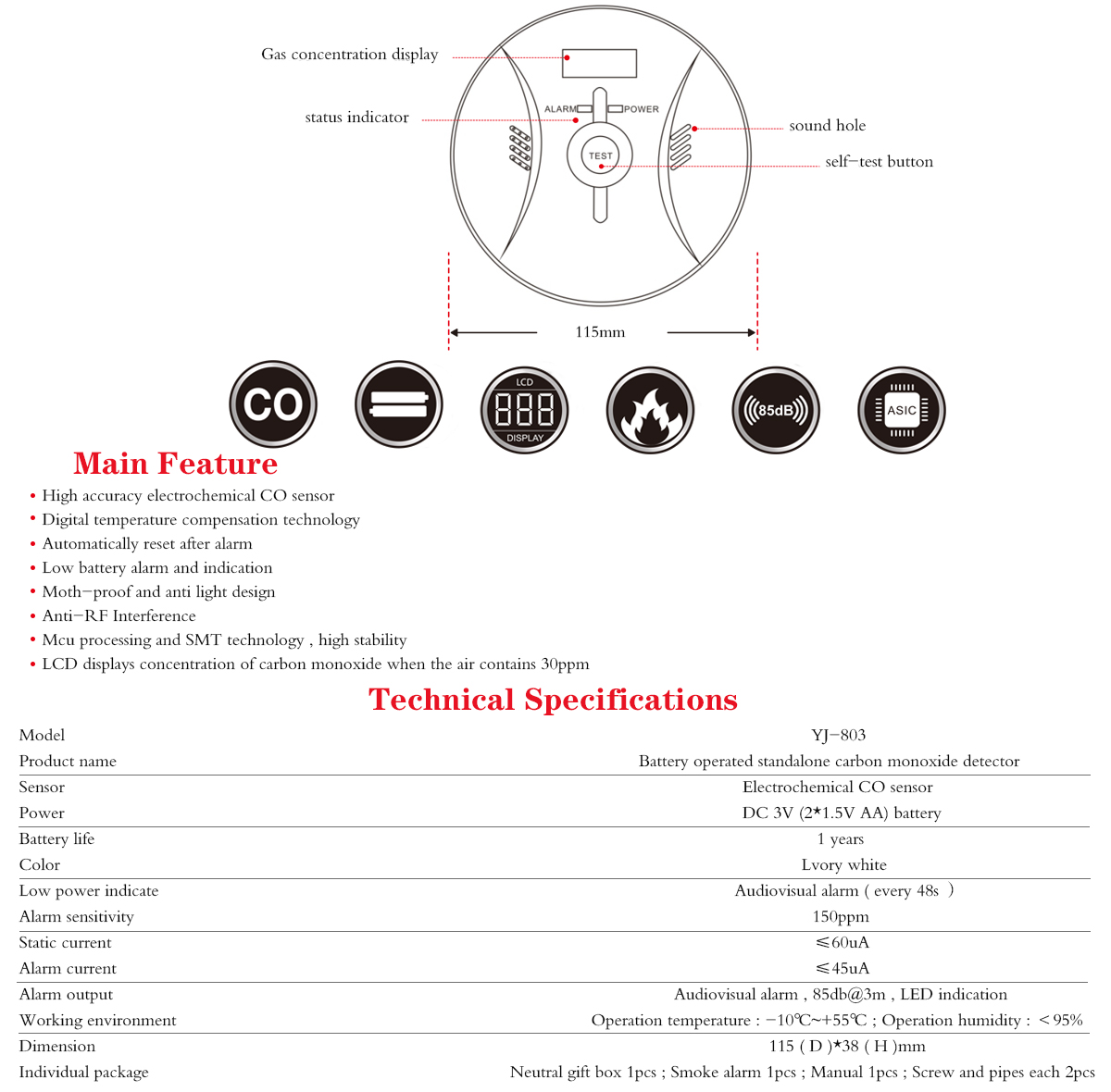 Carbon Monoxide Detector YJ-803