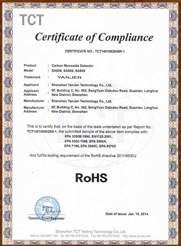 SA808 ROHS Certificate